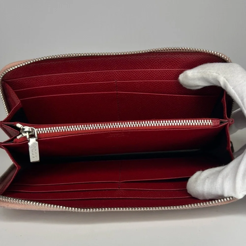 TOD'S Pink Saffiano‎ Leather Zip-Around Long Continental Luxury Wallet